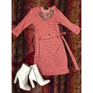 Chic Orange and White Wrap Dress